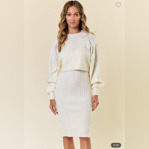 0762. Embellished Sweater Top & Ribbed Tank Dress Set - Picture 1 of 2